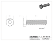 McMaster 91310A148 High-Strength Class 10.9 Steel Hex Head Screw, M14 x 2 mm Thread Size, 60 mm Long, Fully Threaded, Pack of 10