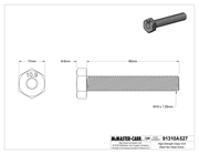 McMaster 91310A527 High-Strength Class 10.9 Steel Hex Head Screw, M10 x 1.25 mm Thread Size, 60 mm Long, Fully Threaded, Pack of 10
