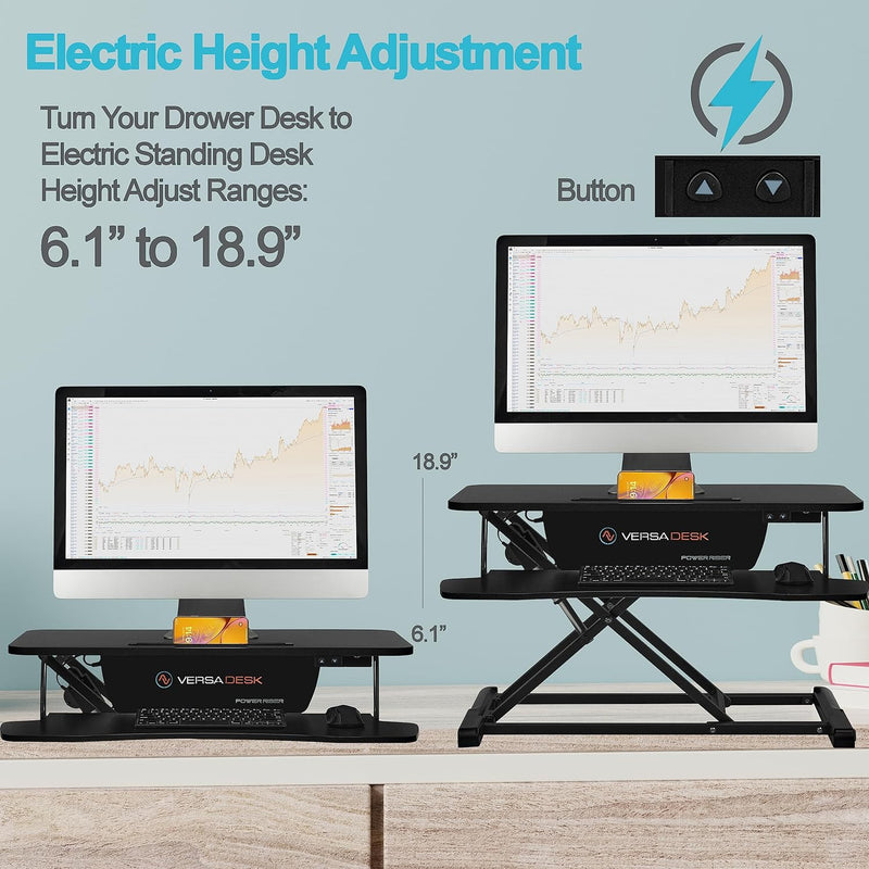 Versadesk VDPR PowerRiser 32" x 24" Electric Standing Desk Converter for Dual Monitor, Black