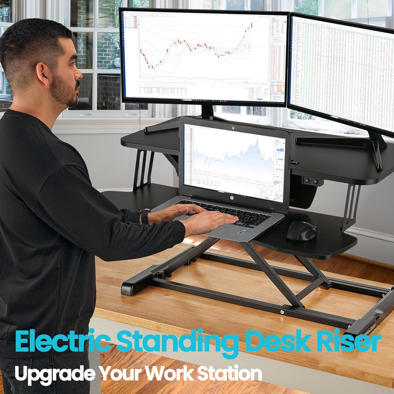 Versadesk VDPR PowerRiser 32" x 24" Electric Standing Desk Converter for Dual Monitor, Black