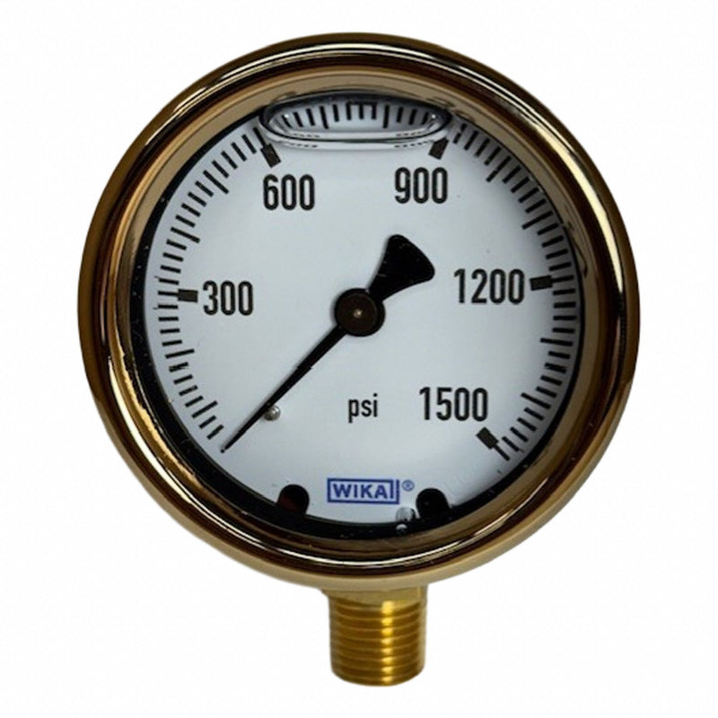Wika 9310789 Pressure Gauge, 0 psi to 1,500 psi, 2 1/2 in Dial, 1/4 in NPT Male, Bottom, ±2-1-2% Accuracy