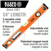 Klein 935L Bubble Level, 3 Vial, 24-Inch