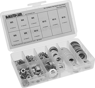 McMaster 98018A424 Zinc-Plated Steel Washer Assortment Metric Sizes, 825 Pieces