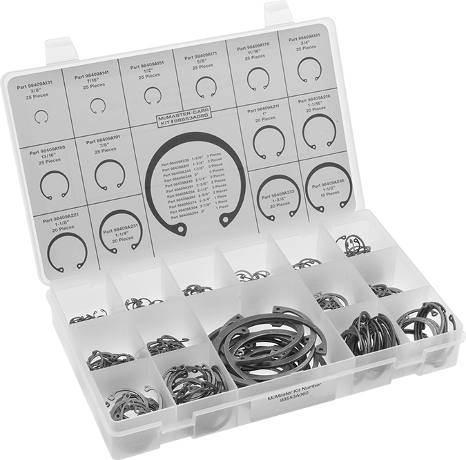 McMaster 98553A060 Internal Retaining Ring Assortment, 333 Pieces, Zinc Yellow-Chromate Plated Steel, Inch Sizes