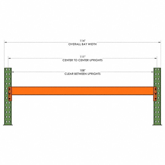 Husky Rack & Wire IBX43108 Step Beam, 108 in W x 4-1/4 in H x 2-1/2 in D, 16 ga Roll-Formed Steel, 5,060 lb Cap, Teardrop Pallet Rack Connection, Orange