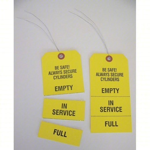 Badger Tag & Label Corp 499 Cylinder Tags #8 Tag Size, Yellow, Single Part Tag, Wire, 100 Tags, 100 PK