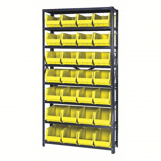 Quantum QSBU-240YL Bin Shelving 36 in x 12 in x 75 in, 1 Sided, 28 Bins, Open, Yellow