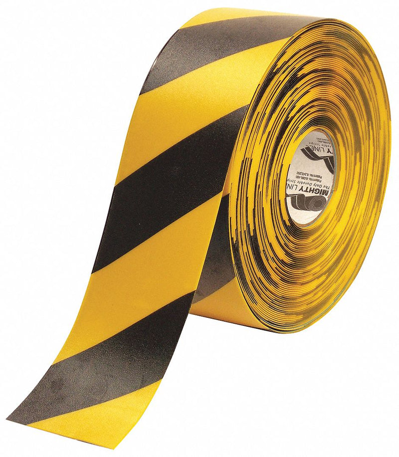 Mighty Line 4RYCHV Floor Marking Tape, Black/Yellow Striped