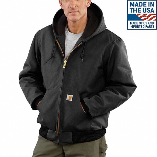 Carhartt J140-BLK MED TLL Men's Black Cotton Hooded Duck Jacket size M Tall