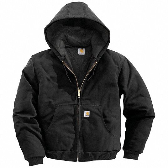 Carhartt J140-BLK MED TLL Men's Black Cotton Hooded Duck Jacket size M Tall