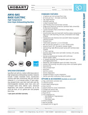 Hobart AM16-BAS-4 Standard 17 Inch Opening High Temp Sanitizing Door Style Dishwasher Single Tank 480 Volts 3 Phase