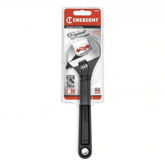 Crescent AT28VS Adjustable Wrench Alloy Steel, Black Oxide, 8 in Overall Lg, 1 1/8 in Jaw Capacity