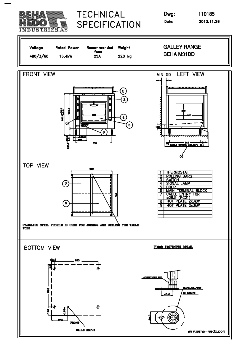 Beha Hedo M31 DD Cooking Range 480/3/60