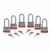 Brady 118978 Keyed Padlock Keyed Alike, Steel, Std Body Body Size, Hardened Steel, Extended, Red