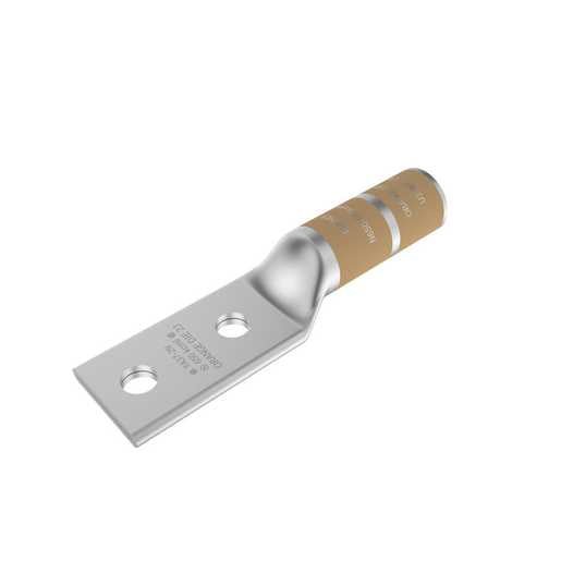 Burndy YA372N Compression Terminal, 650 kcmil Cu, 2-Hole, 1/2" Stud, 1-3/4" Spacing, Long Barrel