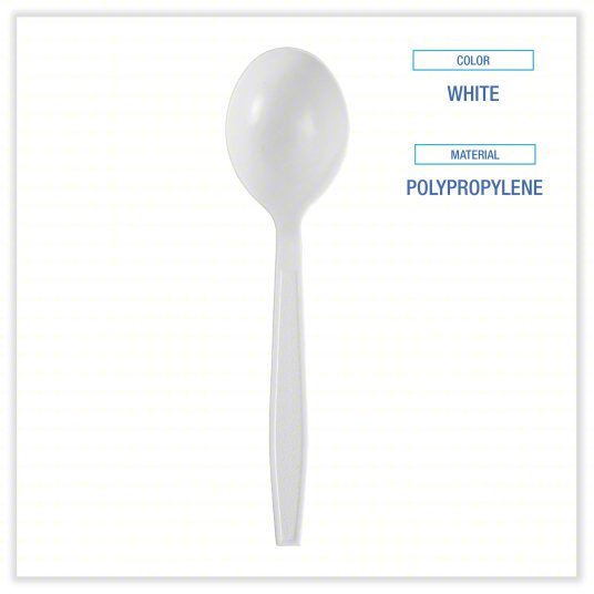 Boardwalk BWKSSHWPPWIW Disposable Soup Spoon White, Heavy-Wt, Plastic, Wrapped, 1,000 PK