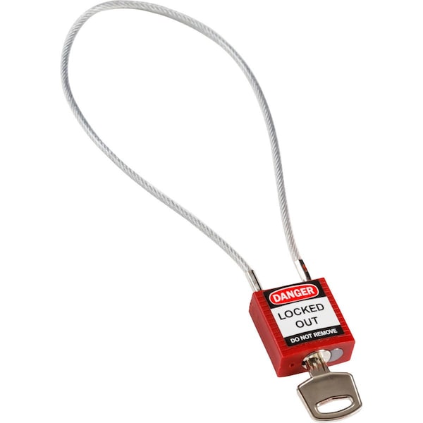 Brady 146124 Compact Nylon Padlock 8 in Steel Shackle KD Red with 15.75 in Cable