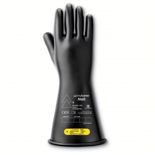 Ansell Activarmr CLASS 2 B 14 Hyflex Electrical Gloves, Class 2, Black, Sz 9, PR