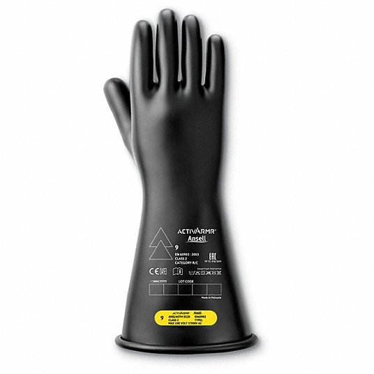 Ansell Activarmr CLASS 2 B 14 Electrical Insulating Gloves 17000V AC/25500V DC, 14 in Glove Lg, Straight Cuff, Black, 1 PR