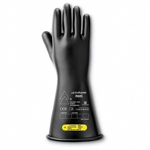 Ansell Activarmr CLASS 2 B 14 Electrical Insulating Gloves 17000V AC/25500V DC, 14 in Glove Lg, Straight Cuff, Black, 1 PR