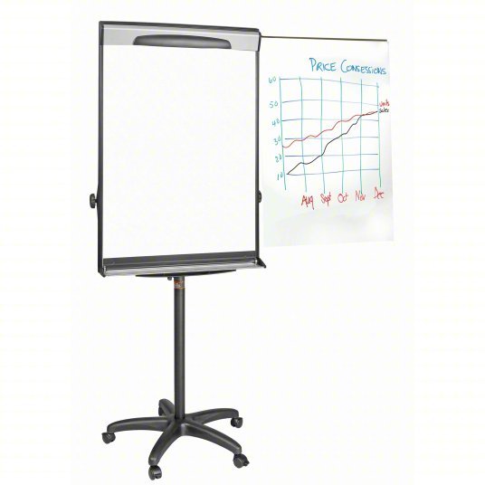 Mastervision EA48062119 Dry Erase Board Mobile/Casters, 42 in Dry Erase Ht, 29 1/2 in Dry Erase Wd, 27 in Dp, Black, White