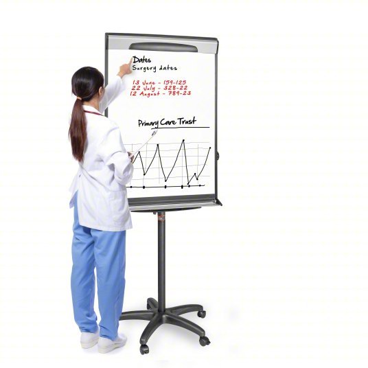 Mastervision EA48062119 Dry Erase Board Mobile/Casters, 42 in Dry Erase Ht, 29 1/2 in Dry Erase Wd, 27 in Dp, Black, White