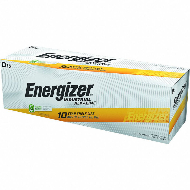 Energizer EN95 Battery, D, Alkaline, 1.5V DC, Industrial Alkaline, 12 PK