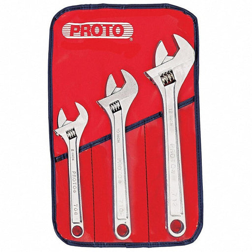Proto J795A Adjustable Wrench Set Alloy Steel, Satin, 1 1/5 in_1 2/5 in_1 1/2 in Jaw Capacity, Plain Grip