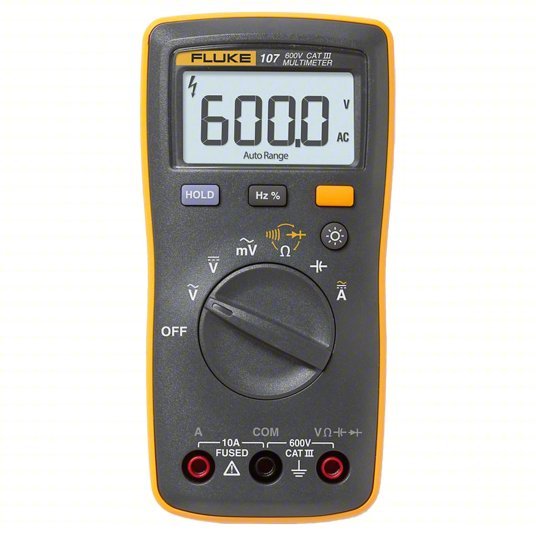 FLUKE-107 ESP Digital Multimeter CAT III 600V, Avg, 600 V Max AC Volt Measurement, 6,000, LCD