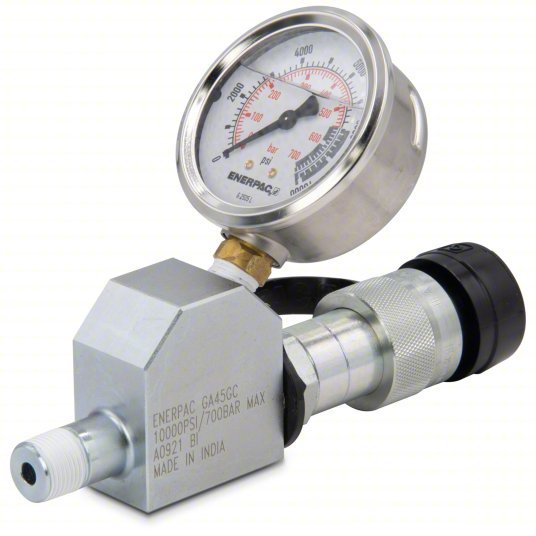 Enerpac GA45GC Gauge Adapter Assembly 0 to 10,000 psi, 2 1/2 in Dial, 3/8 in NPTF Male, Bottom