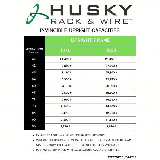 Husky Rack & Wire 184209635096DS Pallet Rack Starter Unit 102 in x 42 in x 8 ft, 16 ga Beams, 14 ga Uprights
