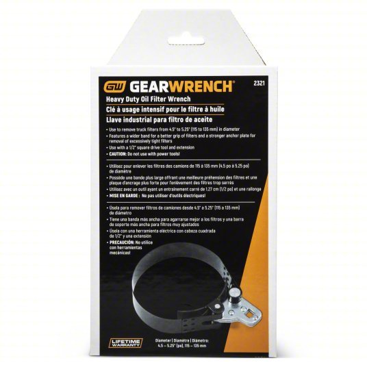 Gearwrench 2321 Oil Filter Wrench Steel Strap, 1 1/2 in Strap Wd, 1/2 in Drive Size
