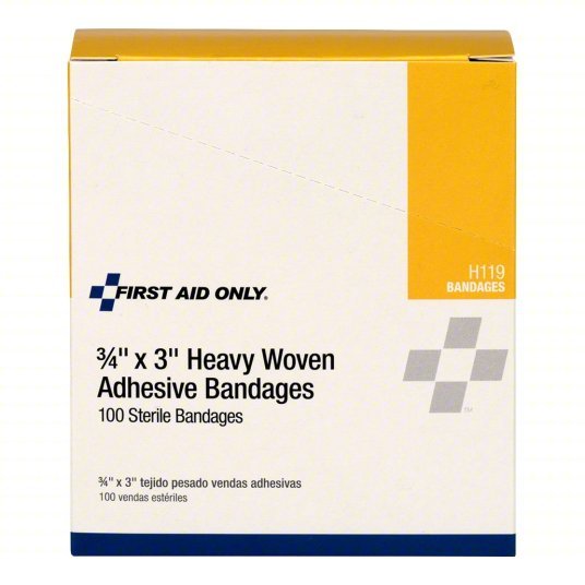 First Aid Only H119 Adhesive Bandage Strip Bandages, 3/4 in Wd, 3 in Lg, Not Metal Detectable, Fabric