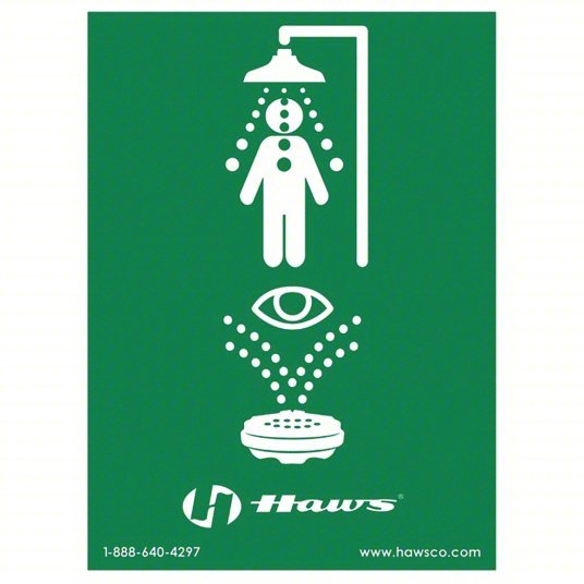 Haws SP178 Safety Eyewash Shower Sign Plastic, Mounting Holes Sign Mounting, Not Retroreflective, 0.1 in Thick