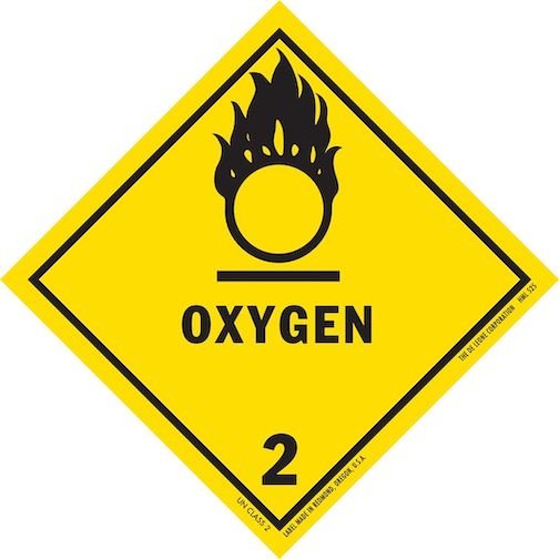 DOT Container Label HML425 Oxygen, 4 in Label Wd, 4 in Label Ht, Paper