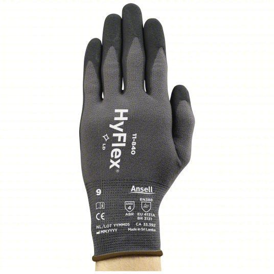 Hyflex 11-840 Coated Gloves S (7), Rough, Foam Nitrile, Palm, Dipped, ANSI Abrasion Level 4, Gray, 1 PR