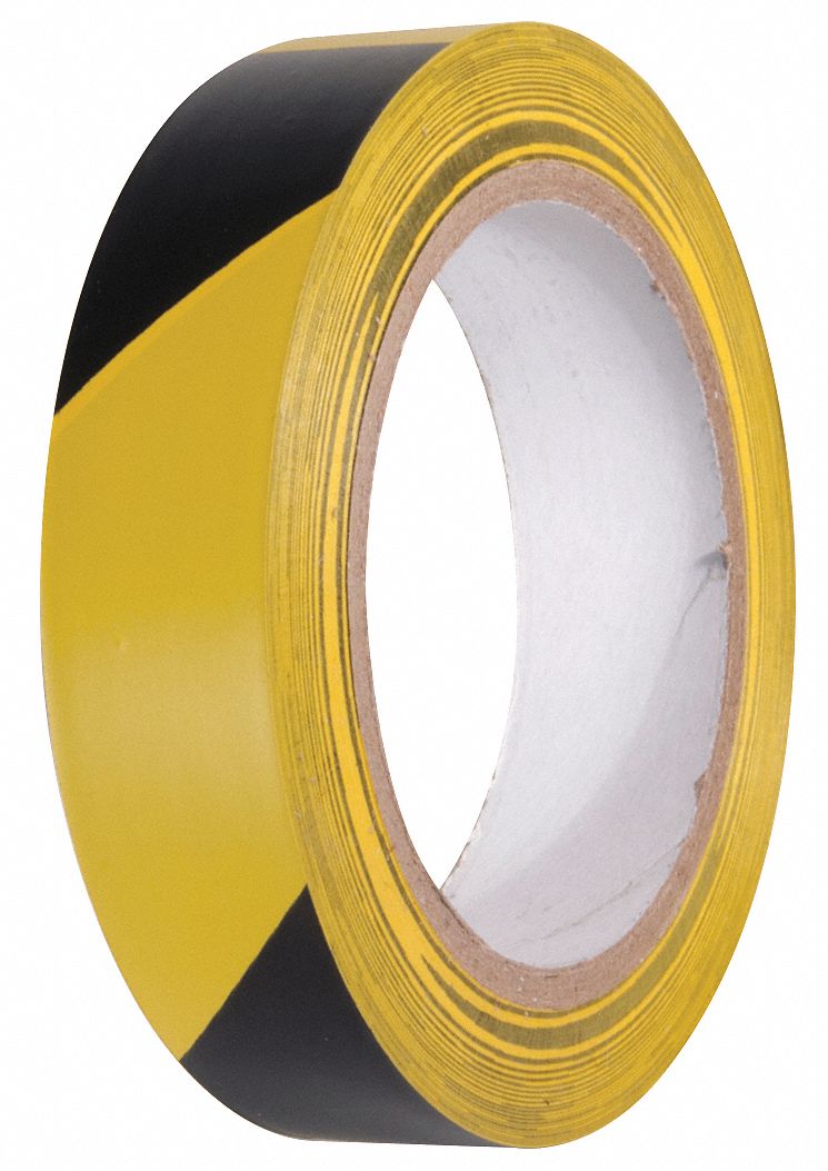 Incom Manufacturing VHT110 Floor Marking Tape, Gen Purpose, Striped, Black/Yellow, 1 in x 54 ft, 5.5 mil Tape Thick, INCOM