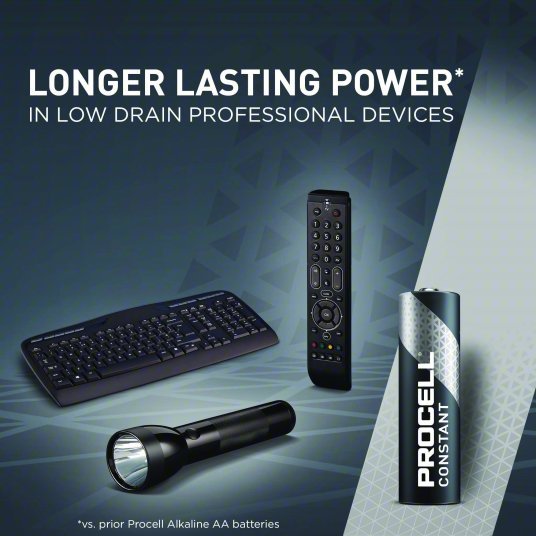 Duracell PC1500BKD Battery AA, Everyday, Alkaline, 1.5V DC, Procell Constant, 24 PK