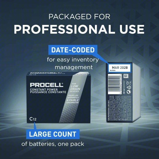 Duracell Procell PC1400 Battery C, Everyday, Alkaline, 1.5V DC, Procell Constant, 12 PK