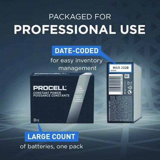 Duracell Procell PC1300 Battery D, Everyday, Alkaline, 1.5V DC, Procell Constant, 12 PK