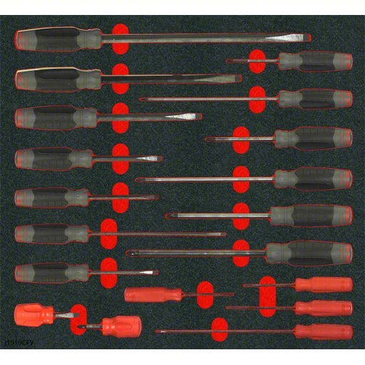 Proto J1219RCFRW Screwdriver Sets 19 Pieces, Cabinet/Keystone/Phillips Tip, Ergonomic Grip, Organizer