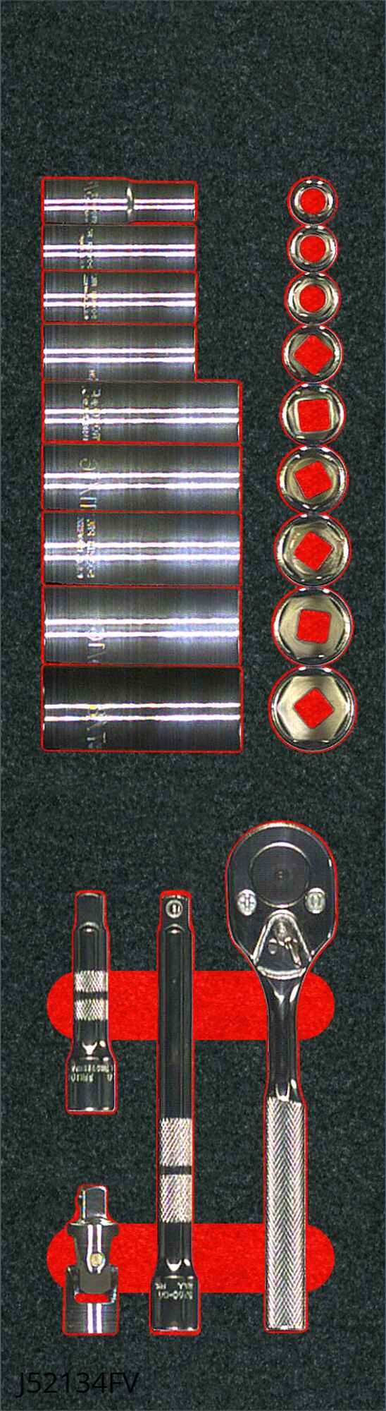 Proto J52134KV Socket Set, 3/8 in Drive, 22 Piece, SAE, 3/8 to 7/8 in, 6-Point, Full Polish
