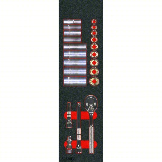 Proto J52136RW Socket Sets 3/8 in Drive Size, 22 Pieces, 3/8 in to 7/8 in Socket Size Range, (9) 12-Point