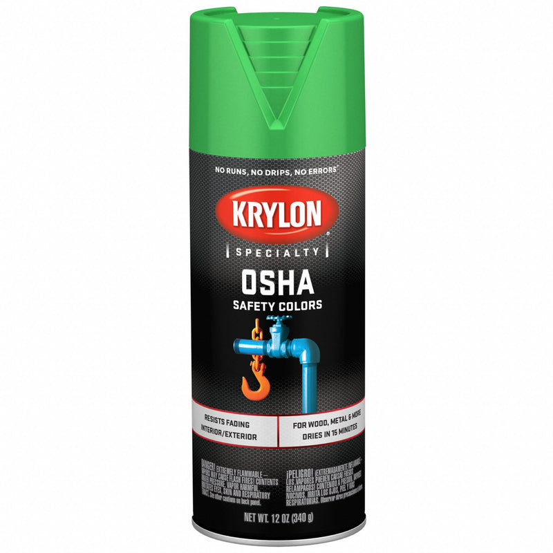 Krylon K02012777 OSHA Safety Green Spray Paint, Gloss, Solvent Acrylic Enamel, 16 oz Aerosol, for Metal/Wood, OSHA Color Certified