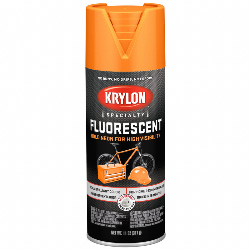 Krylon K03102777 Spray Paint, General Purpose, Fluorescent Orange, Gloss, Metal/Wood, Solvent, 16 oz