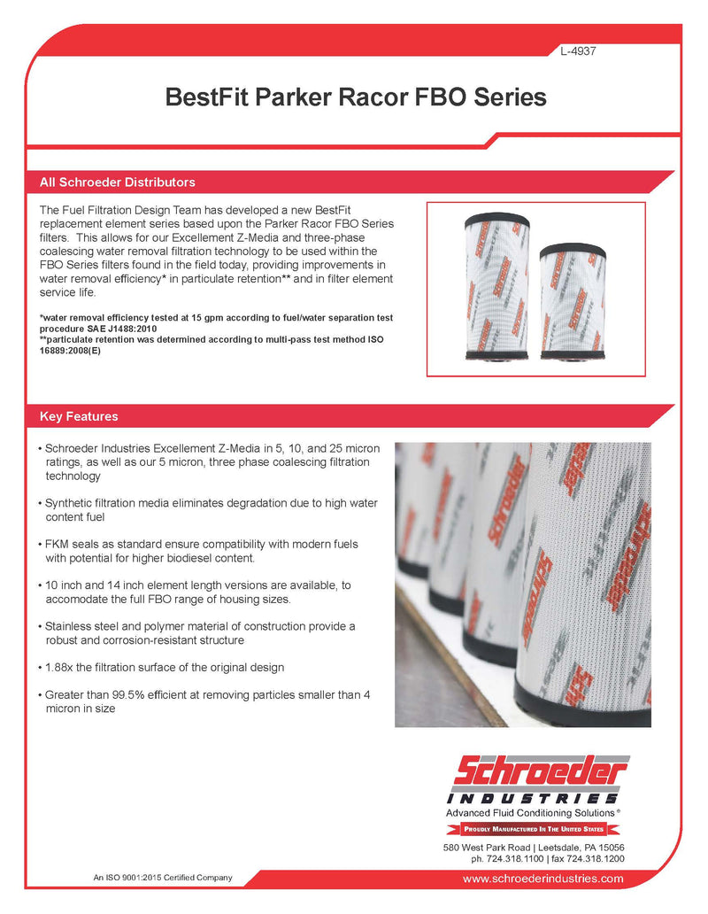 Best Fit SBFD-FBO-14Z10V 10 Micron Particulate based on Parker FBO Series Filter