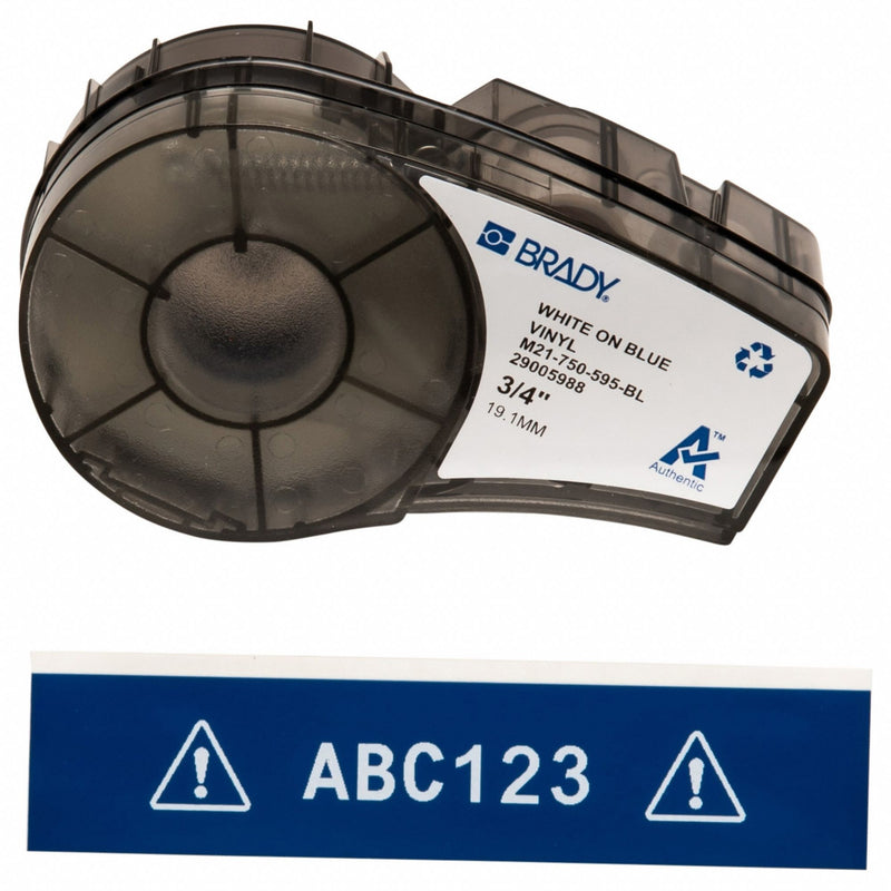 Brady M21-750-595-BL Combined Label and Ribbon Cartridge, 3/4 in x 21 ft, Vinyl, Blue (Gloss), Indoor/Outdoor