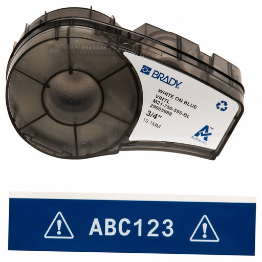 Brady M21-750-595-BL Combined Label and Ribbon Cartridge, 3/4 in x 21 ft, Vinyl, Blue (Gloss), Indoor/Outdoor