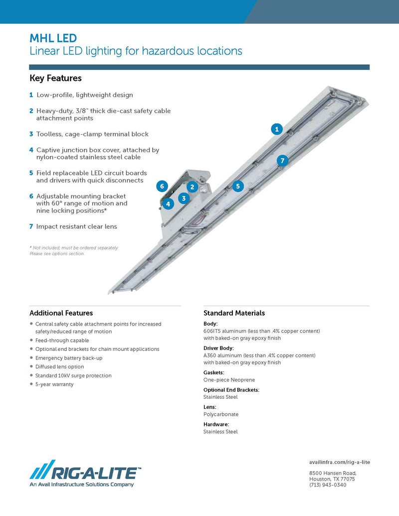 Rig-A-Lite MHL07LC4UBMEM Linear LED Lighting, Hazardous Location, 4' 54W, Clear, 120-277V Emergency Battery Backup