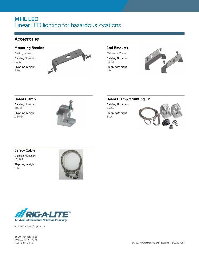 Rig-A-Lite MHL07LC4UBMEM Linear LED Lighting, Hazardous Location, 4' 54W, Clear, 120-277V Emergency Battery Backup